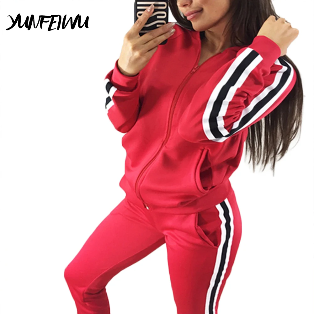 2 Pieces Set Women Tracksuit Zipper Hoodies Sweatshirt And Pants
