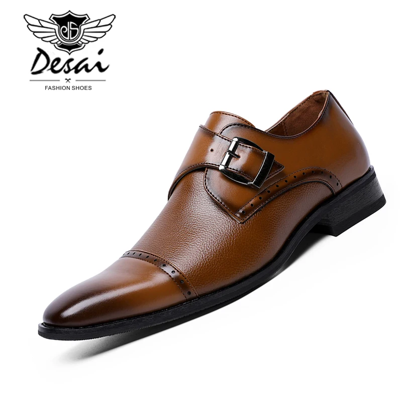 

Desai 2019 New Men's Business Dress Shoes Single Buckle Slip-On Gentleman Shoes Men Formal Oxfords Monk Strap Shoes