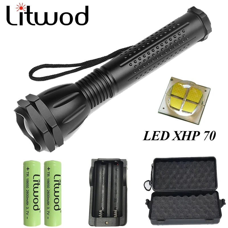 Litwod Z201293 светодиодный фонарик XHP70 30 Вт 30000LM фонарь Zoom водонепроницаемый мощный