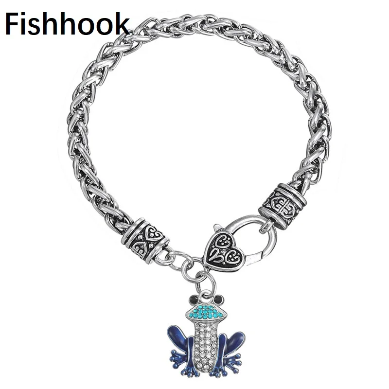 

Fishhook Bohemia enamel crystal frog charm bracelet lucky item for men 20cm wheat link chain heart lobster clasp jewelry