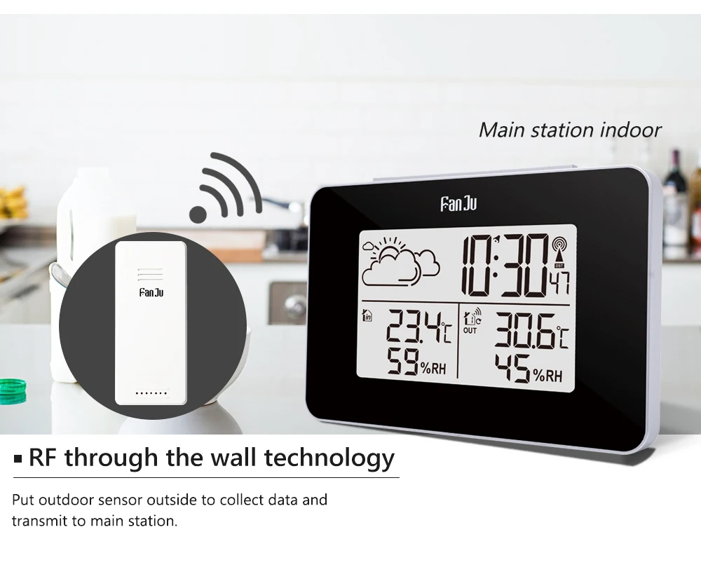 FanJu FJ3364 Цифровой Будильник Метеостанция беспроводной датчик гигрометр термометр Многофункциональный светодиодный настольные часы