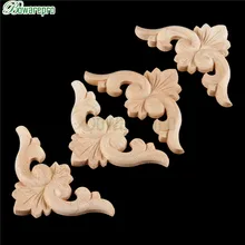 Bowarepro Vintage Floral madera tallada calcomanía de madera aplique de goma pared sin pintar para el hogar gabinete puerta manualidades decorativas 8cm 4 Uds