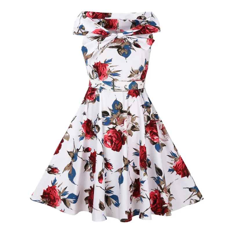 vintage dresses 1950s Spring autumn red elegant Bowknot floral print