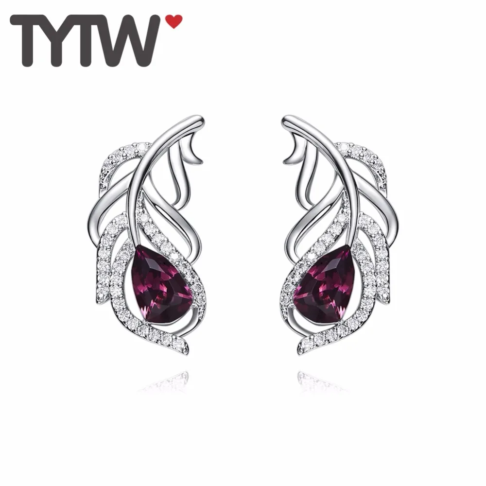 

TYTW Stud Earring for Women S925 Silver Crystals from Austrian Korea Fashion Brand INS HOT Crystal Feather Earring Earbob