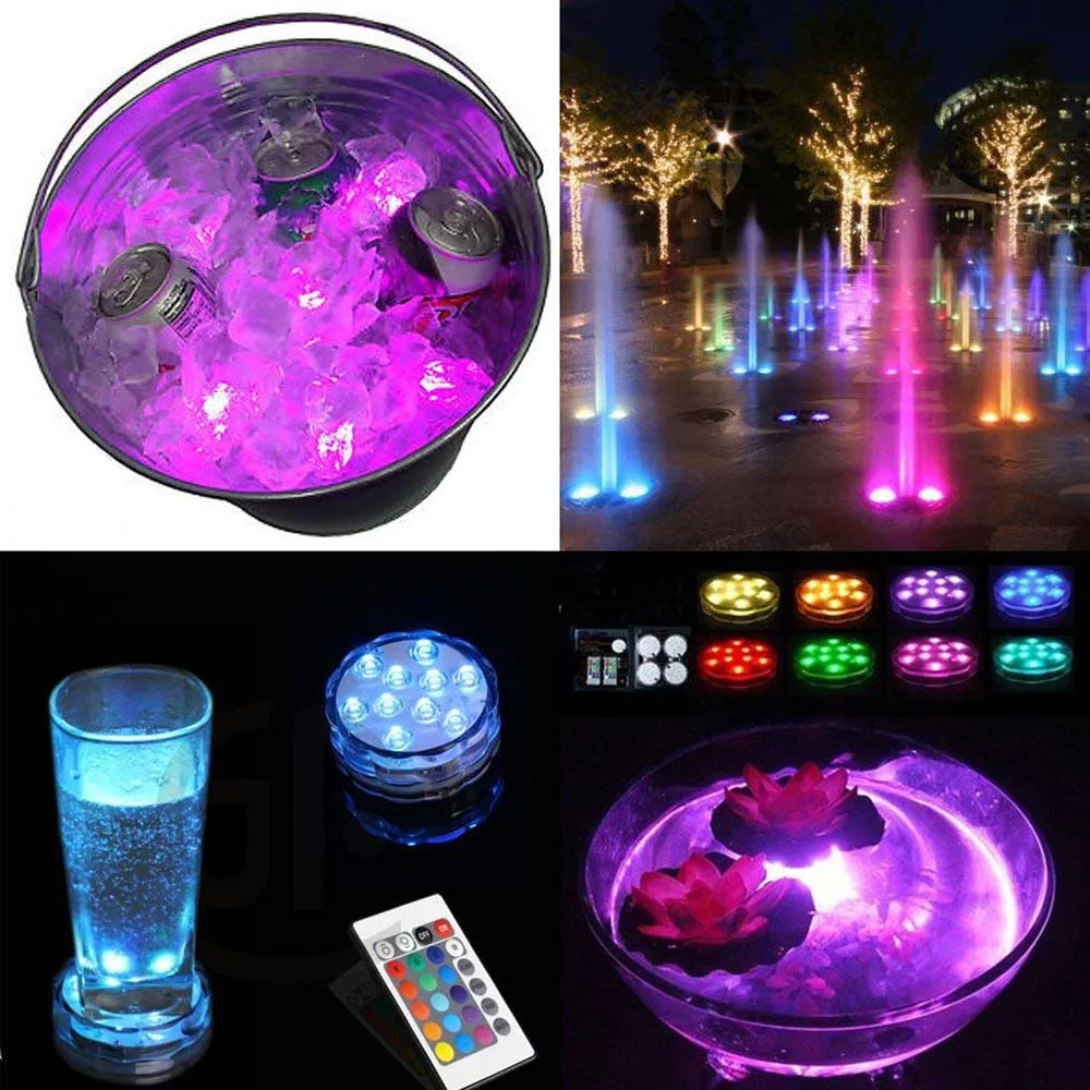 RGB Submersible Led Lights Battery Operated Underwater Spot Lights With Remote Outdoor Vase Bowl Pond Garden Party Decoration