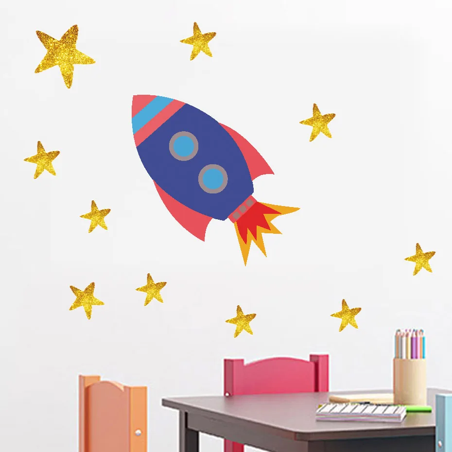 Rocket Stars Decal Cartoon Wall Art Decal For Kids Nursery Bedroom Vinyl Wall Sticker Removable Wallpaper Living Room Home Decor (4)