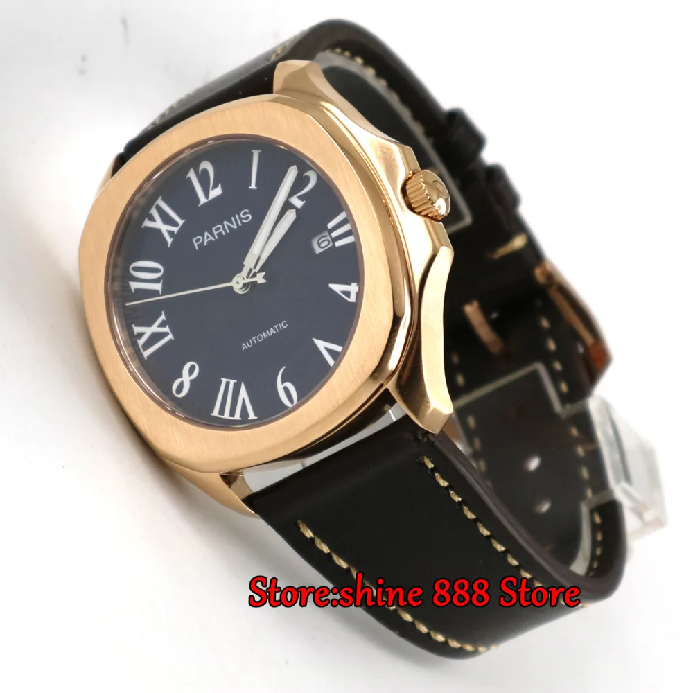 

40mm Parnis blue dial Sapphire rose golden case Miyota automatic mens watch