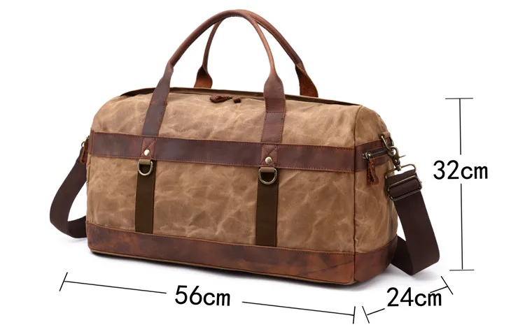 ABMESSUNG der wasserdichten Weekender-Tasche aus gewachstem Segeltuch von Woosir