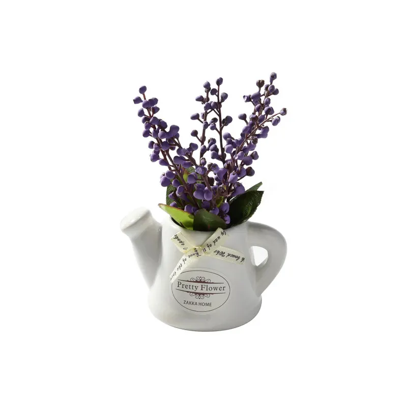 purple Искусственные цветы в горшках шелковые ветки орхидеи Бонсай декоративное растение Свадебный декор с керамической вазой 1 набор(растения+ ваза - Цвет: purple