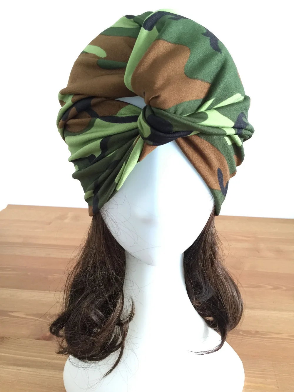 Custom Unique Design Women Fashion Camouflage Spandex Turban