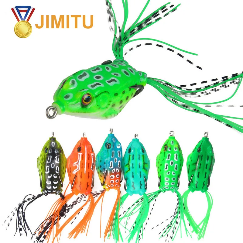 

JIMITU High Quality 1PC Hose Bait Fishing Bait Frog Bait Treble Hook Topwater Thunder Frog 6CM 14G Artificial Soft Bait