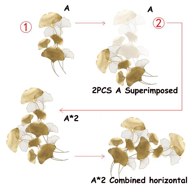 Современный китайский золотой кованый железный лист гинкго настенные ремесла украшения дома гостиной стены крыльца фон Фреска металлические украшения