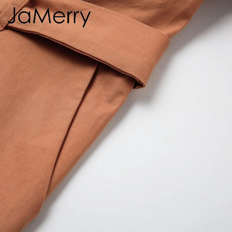 JaMerry Vintage casual cargo cotton women's jumpsuit Sashes orange pocket sports jumpsuit overall Solid autumn winter romper