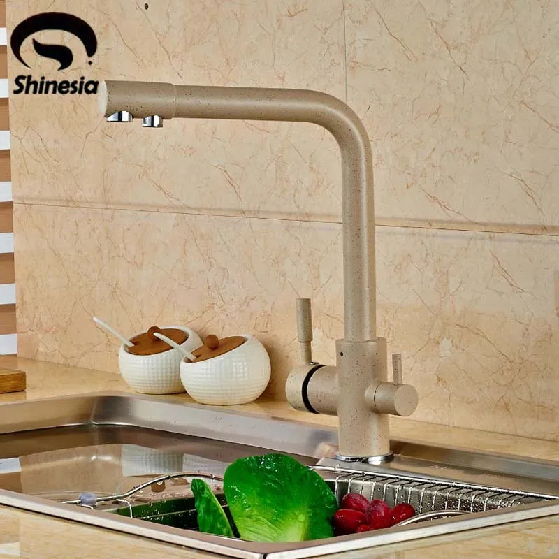 Solid Brass Double Spout Kitchen Faucet Pure Water Spout Tap Purified Water Mixer Tap