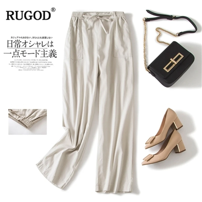 RUGOD New Arrival Women Simple Long Straight Pants Cutton And Linen Soft Loose Solid Trousers Casual Gentle Stylish штаны