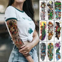 Большой татуировки на руку японская волна водостойкая временная татуировка наклейка Лилия Павлин мужчины полный Тигр лиса тату боди-арт