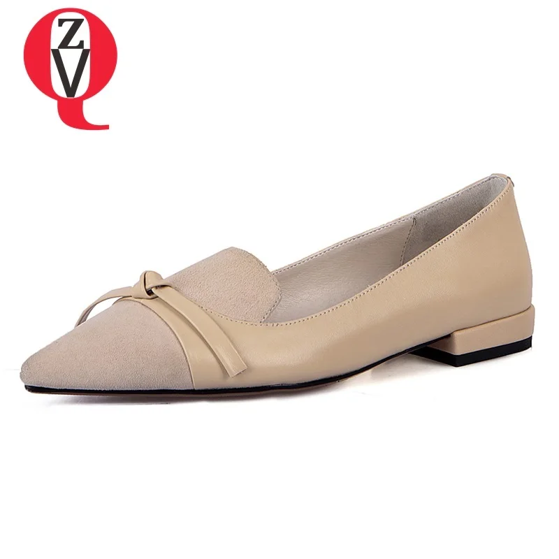 

ZVQ women flats spring new concise casual high quality genuine leather women shoes outside comfortable pointed toe slip-on shoes