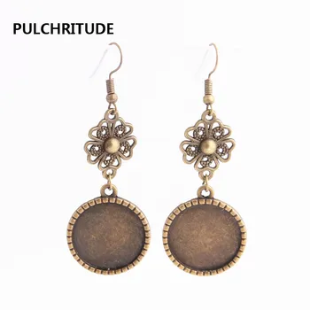 

PULCHRITUDE 12pcs/lot Metal Alloy Zinc Fit Round 20mm Cabochon Set Pendant Drop Earing Diy Jewelry Making C0792