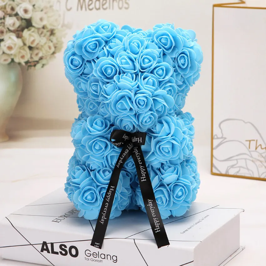Light blue25cm NoBox Горячая Распродажа, подарок на день Святого Валентина, 25 см, красная роза, плюшевый мишка, цветок розы, искусственное украшение, рождественские подарки для женщин, подарок на день Святого Валентина - Цвет: Light blue25cm NoBox
