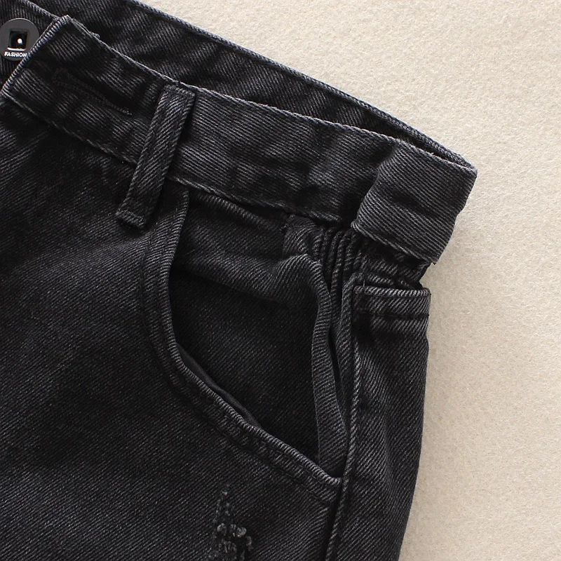 2019 черные женские джинсовые шорты на лето и весну Высокая талия джинсы для женщин отверстие широкие 100% хлопок свободные шорты из денима 2005