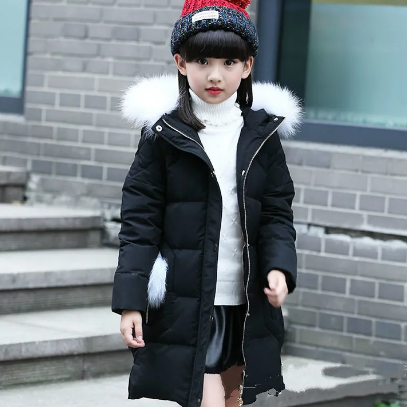 Г. Модная однотонная зимняя куртка с меховым капюшоном для девочек-подростков, хлопковая пуховая парка зимнее плотное теплое Детское пальто для девочек