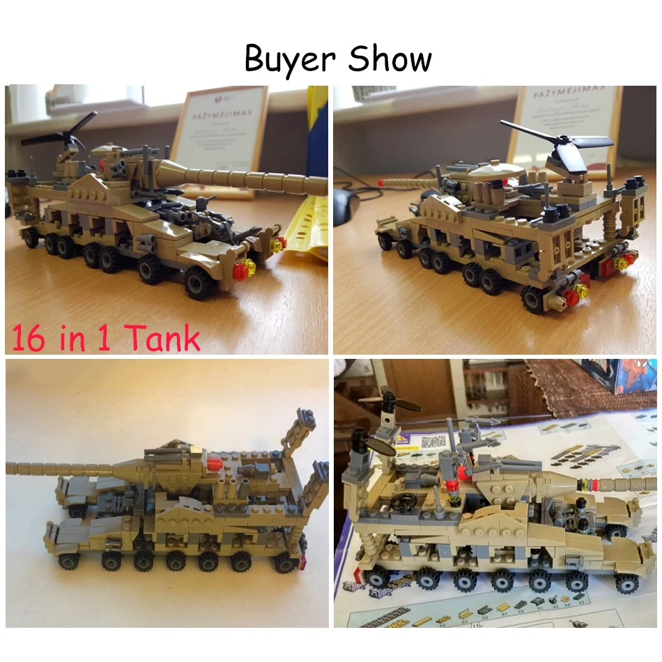 544Pcs 16 in 1 Army Tank Building Blocks Bricks Toy Military Vehicles Compatible Legoings Blocks Weapons Toys Gifts For Children