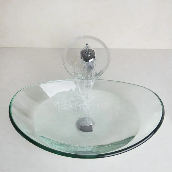 KEMAIDI хорошее качество Овальный стеклянный сосуд Раковина из закаленного стекла с латунным кран ванная раковина набор с всплывающим сливом 4104-1