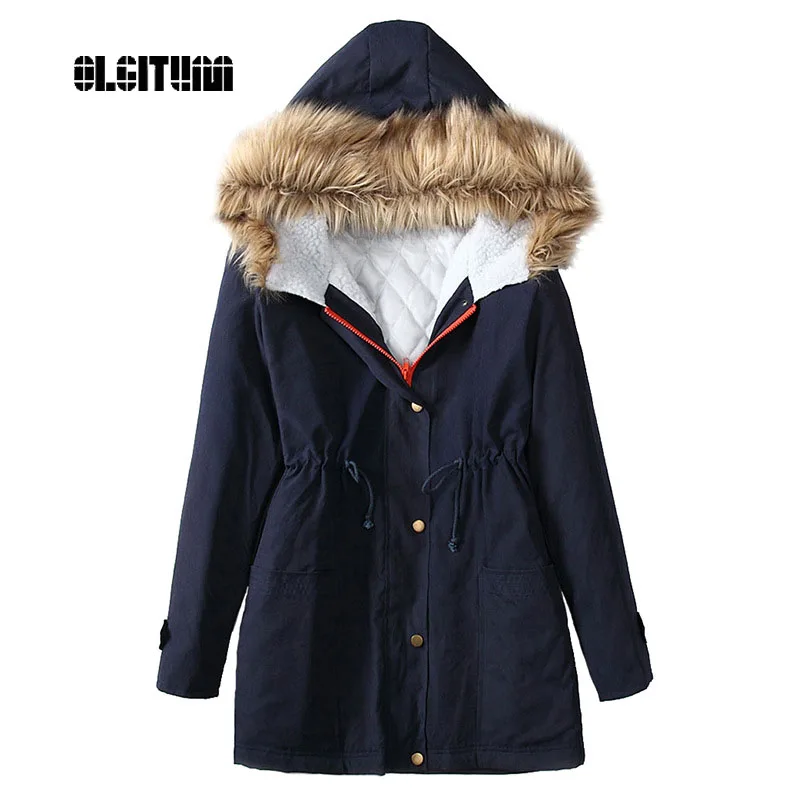 OLGITUM 2019 Women's long coat thickening collar cotton coat women's cotton winter jacket women CC519