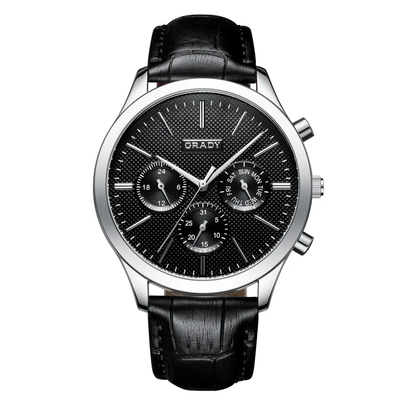 

Luxury Top Brand Grady New Fashion Men's Designer Quartz Watch Male Wristwatch Leather relogio masculino relojes