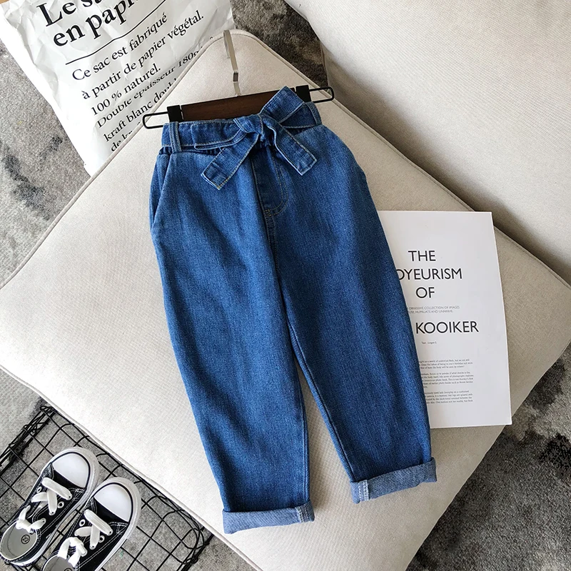 Calças de Brim Casual com Cintura Nova Primavera Outono Item Menina Esportes Calça Jeans 2020