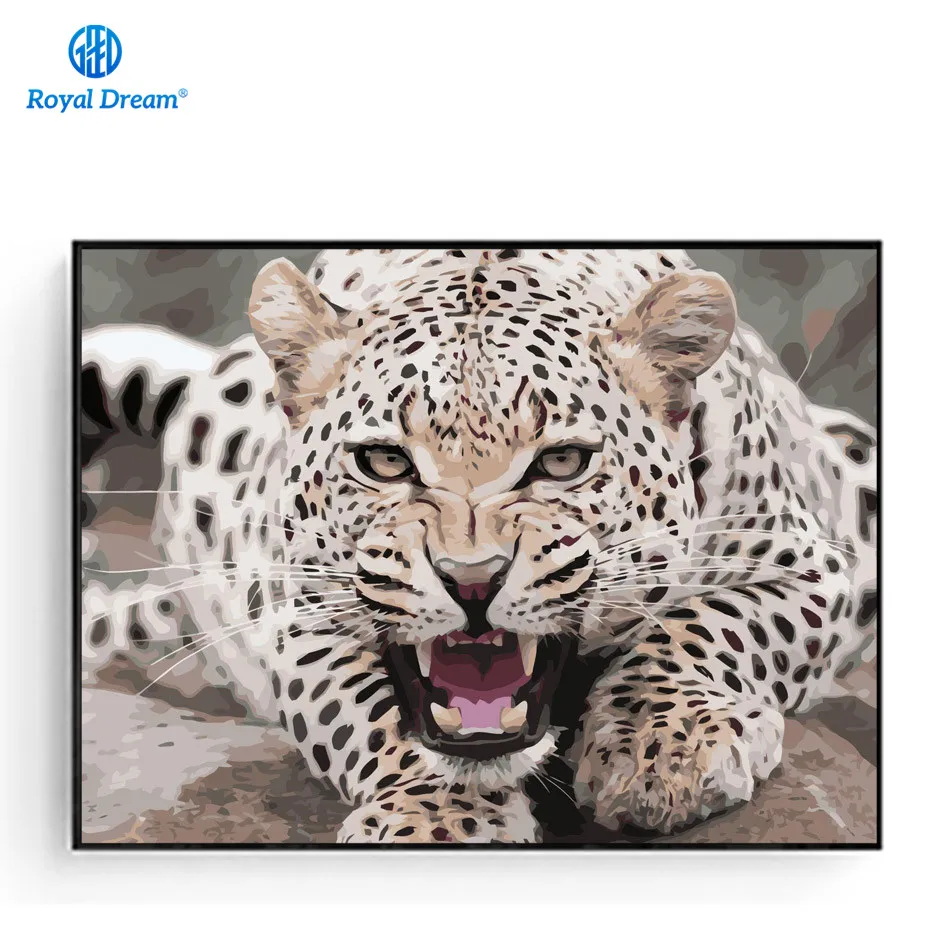 DIY Oil Painting By Numbers Animals Leopard Poster Hand Painted Digital