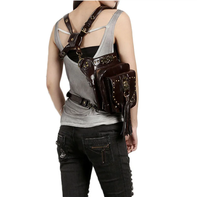 

2019 New Gothic Fanny Steam Pack For Women Men Waist Bags Retro Leather Shoulder Bags Rivet Travel Crossbody Punk Leg Bag