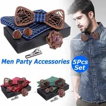 Деревянный галстук-бабочка квадратный носовой платок Набор запонки модный деревянный галстук-бабочка вырезанные деревянные Галстуки ручной работы набор шейных платков с коробкой