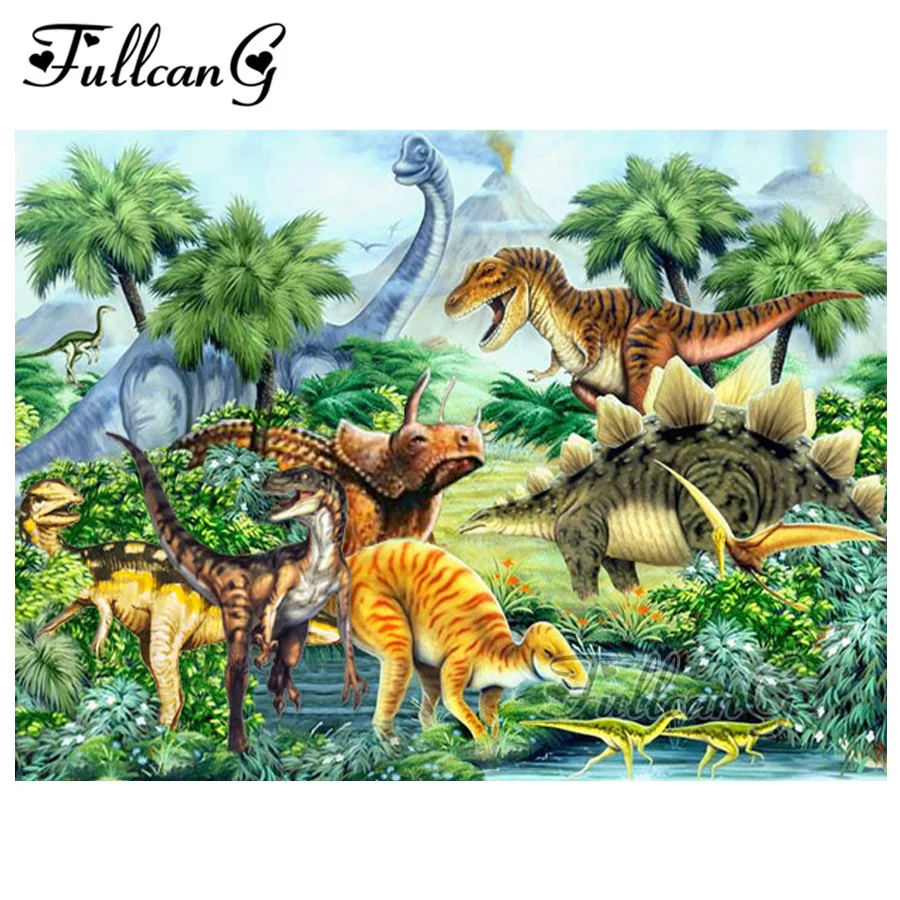 

FULLCANG 5d diy diamond painting cross stitch mosaic needlework dinosaur life full square drill diamond embroidery kits G326