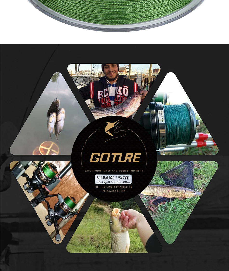 Goture, брендовая плетеная рыболовная леска 500 м, 547YD, 4 стенда, многофиламентная рыболовная леска, японский шнур, 8-80LB