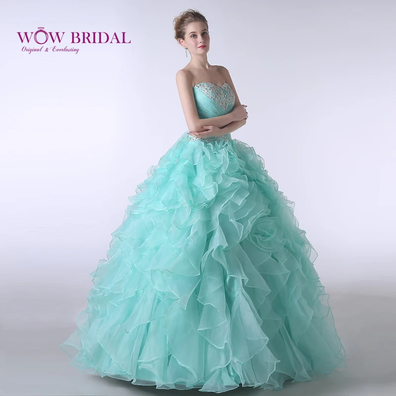 Wowbridal изящное небо платье для празднования 15-летия голубого цвета без бретелек возлюбленная с хрустальными бусинами органза Многоуровневое оборки бальное платье