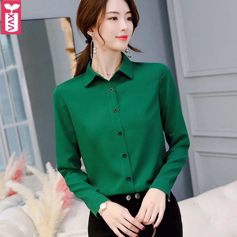 XVA ropa de oficina Blusas Camisas Formal señora Blusas botón Femme larga Chemisier Slim Camisetas de chica|Blusas y camisas| -
