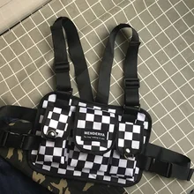 Мужская нагрудная сумка для мужчин Kanye West хип-хоп Уличная тактическая поясная сумка для мальчиков Модная черно-белая клетчатая поясная сумка 030229