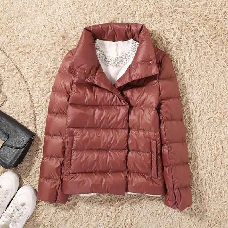 

2018 Autumn Winter Ultra Light Short Women Down Jacket 90% White Duck Down Female Stand Collar Coat Weightless Parkas LY1351