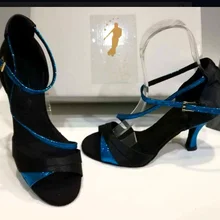 ; Новинка; черные женские туфли из сатина и синими блестками бальные для Латинской сальсы Танго Обувь для танцев на высоком каблуке бачаты Обувь для танцев