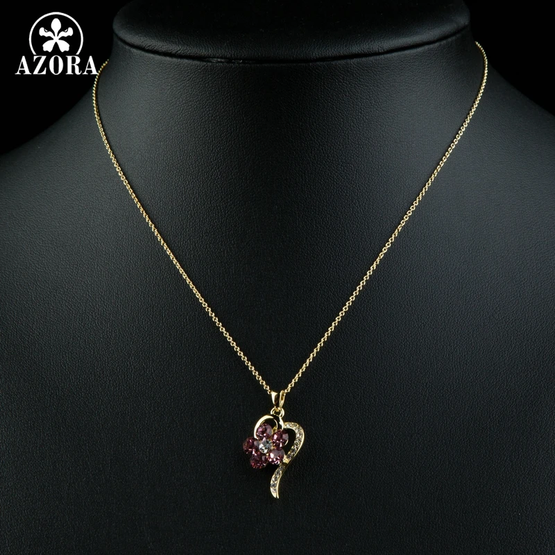 Азора светлое золото Цвет витой сердце кулон ожерелья для Для женщин розовый цветок из страз ожерелья женские вечерние украшения TN0199