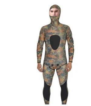 

3MM CamoTwo Piece Neoprene Anti UV Jellyfish Snorkeling Surfing Jumpsuit Spearfishing Wetsuit With Hooded Winter Swim BodySuit