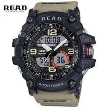 READ marque new Sport Militaire bracelet montres pour hommes Grand cadran Numérique Chronomètre alarme horloge Double Affichage calendrier