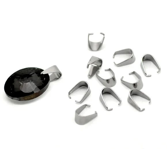 10 200PCs Silver Tone Stainless Steel Pinch Clips Bail Connectors