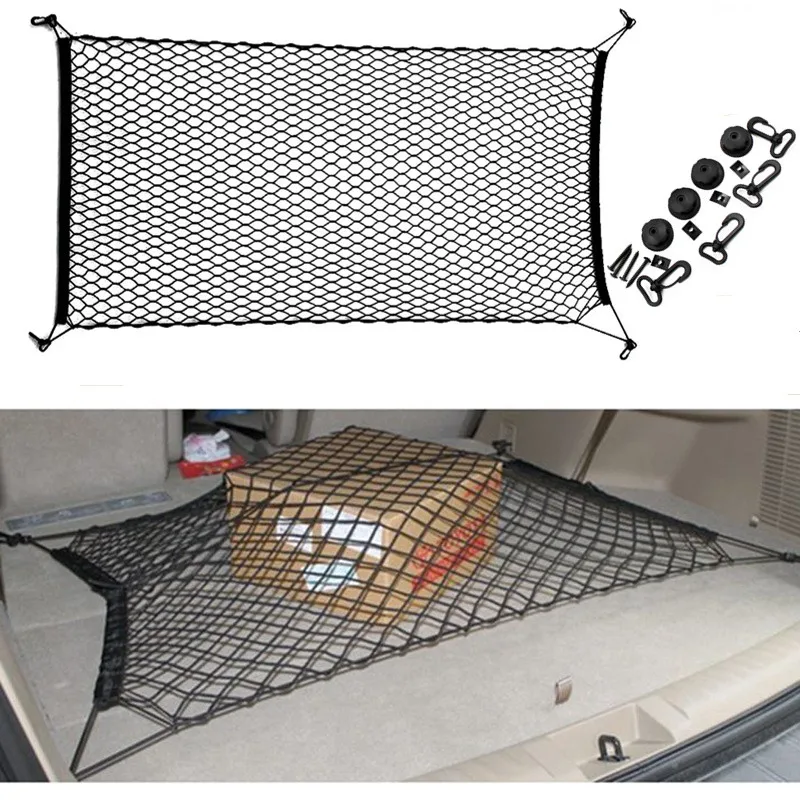 

Car Trunk Nets 120 x 70 cm Elastic Strong Nylon Cargo Luggage Storage Organizer Net Mesh With Hooks For Car Van Pickup SUV MPV