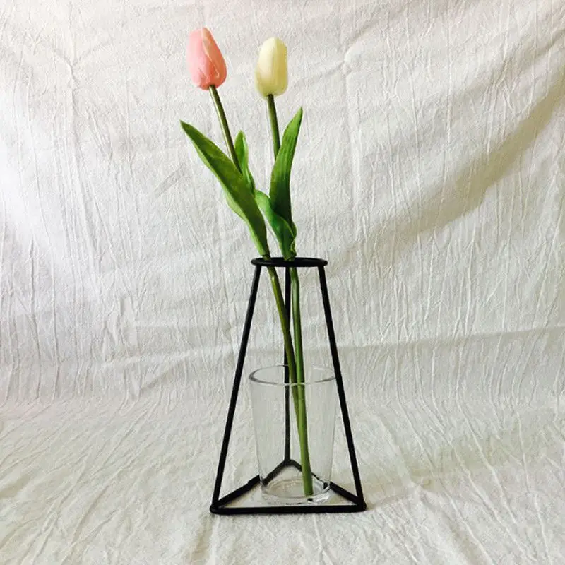 New Style Home Party Decoration Retro Iron Line Flowers Vase Metal Plant Holder Modern Solid Home Decor Nordic Styles Iron Vase - Цвет: H