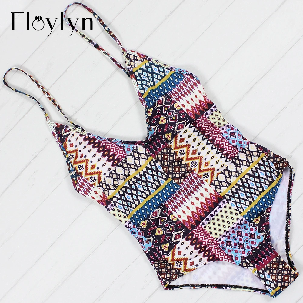

Floylyn Vintage Print Swimwear Women One Piece Swimsuit Beach Bathing Suit Backless Bodysuit Swimwear Monokini Maillot De Bain