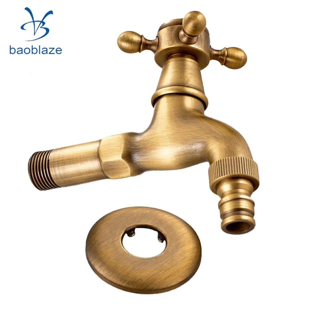 Antique Brass Wall Mount Outdoor Faucet Garden Bibcock Tap Mop Pool Faucet Laundry Sink Cold Water Tap