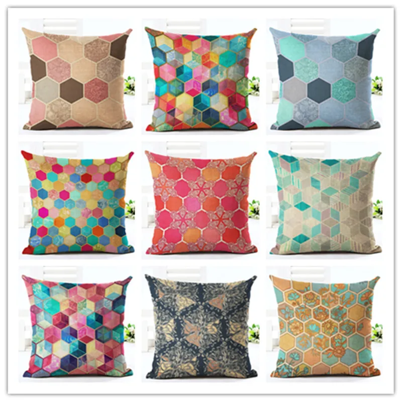 2016 45x45 Creative Fashion Cotton Linen Cushion Cover Color Geometric