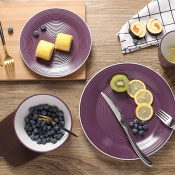 

Purple Ceramic Tableware Set Cake Tray Set Flat Tray Coffee Cup Porcelain Dishes Dinnerware Coffee Mug Soup Bowl Steak Plate 1pc